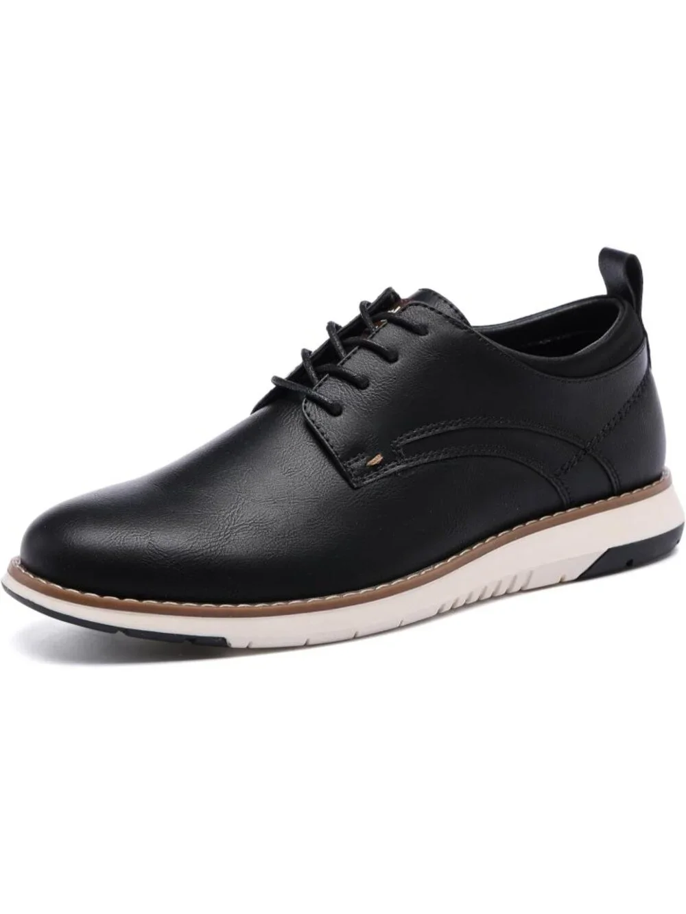 Men's Black Plain Toe Kitten Heel Perforated Lace-up Business Dress Oxford Shoes